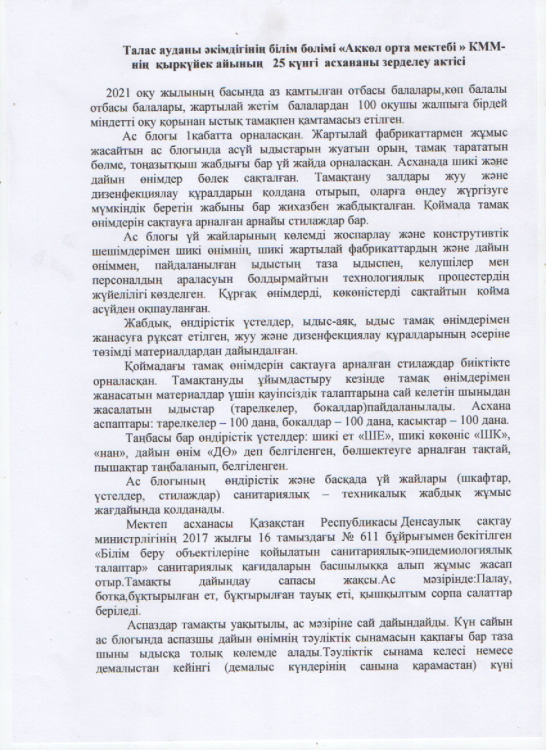 Асхана жұмысын зерделеу актісі