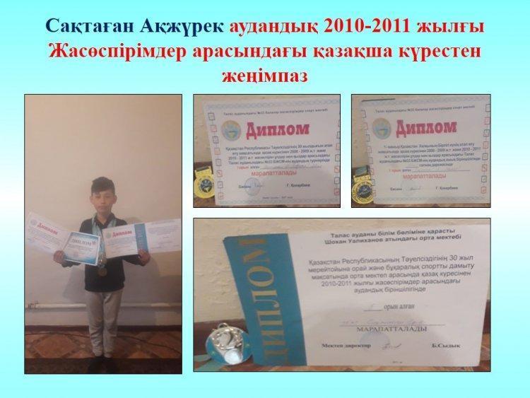 Сақтаған Ақжүрек аудандық 2010-2011 жылғы Жасөспірімдер арасындағы қазақша күрестен жеңімпаз